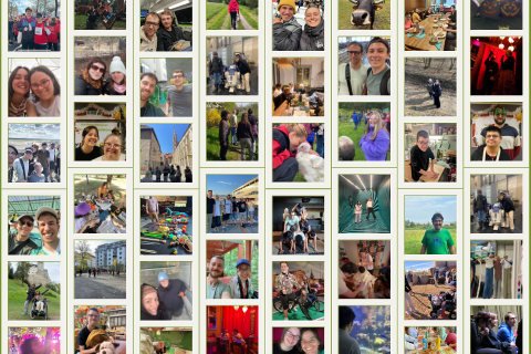 Auf dem Bild sind ganz viele kleine Fotos von verschiedenen Menschen bei unterschiedlichen Aktivitäten.