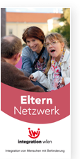 Titelseite des Elternetzwerk-Infofolders, auf dem Bild ist ein Mann von hinten und zwei Frauen von vorne abgebildet
