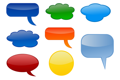 Acht bunte Sprechblasen, die verdeutlichen, dass in der Beratungsstelle für vorschulische und schulische Integration viele Beratungsgespräche mit Eltern und Fachkräften durchgeführt werden. 